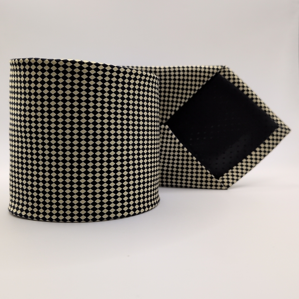 Ashford & Brooks London Silk Tie Handmade Chessboard Pattern Black & Gold 3x60"